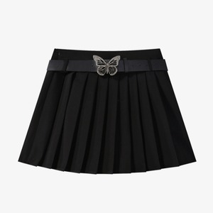 High-waisted Pleated Skirt with Butterfly Buckle A-line Silhouette la1412