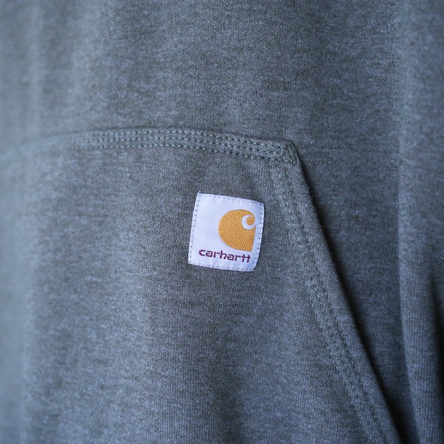 "Carhartt" sleeve logo printed over silhouette khaki sweat parka