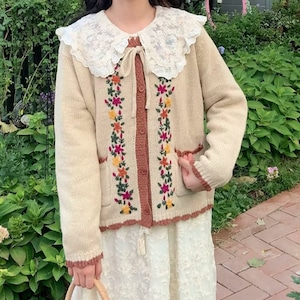 2色/フラワー刺繍ニットカーディガン ・12055 2色/フラワー刺繍ニットカーディガン ・12055