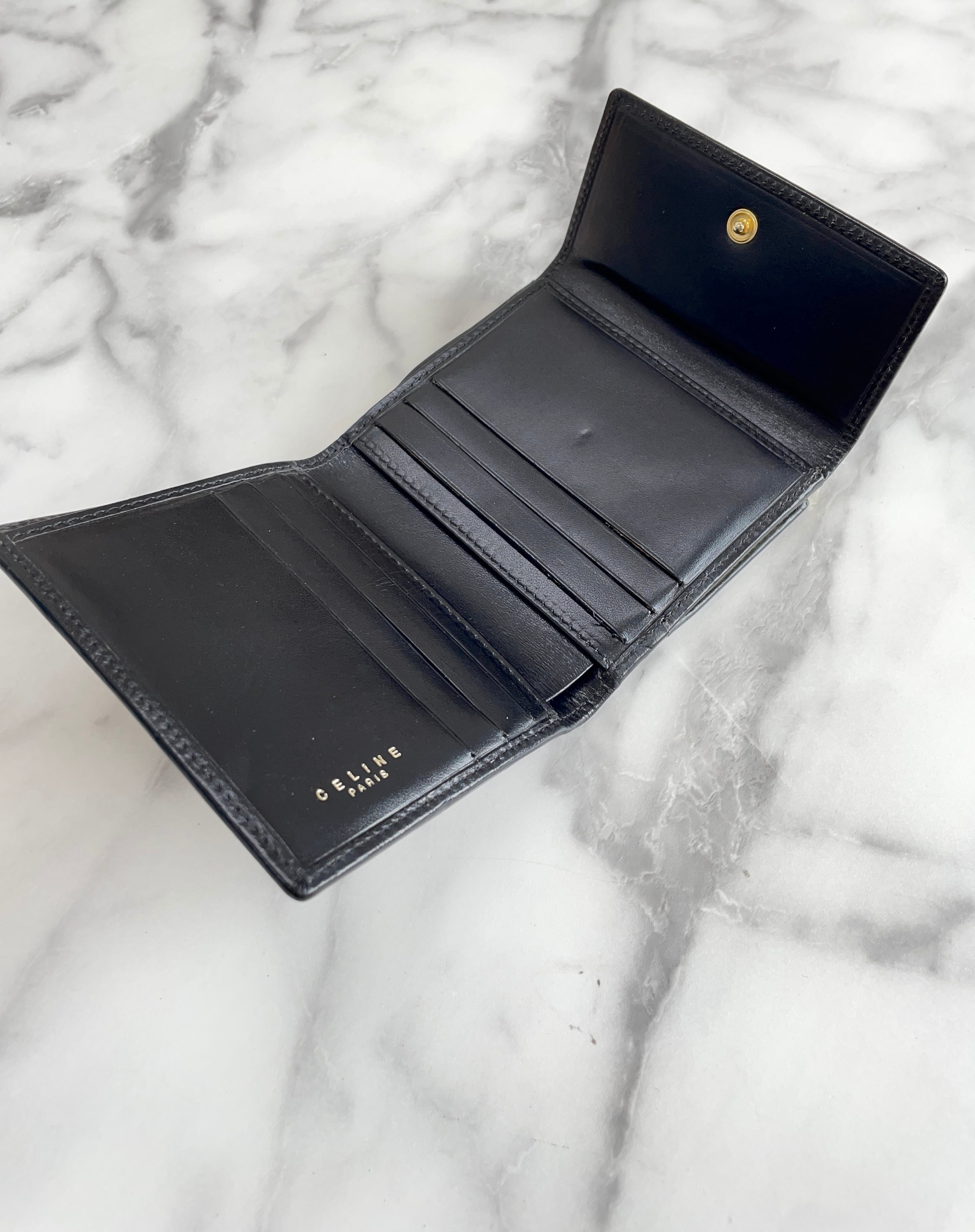 CELINE セリーヌ マカダム ブラゾン型押し PVC レザー がま口 二つ折り
