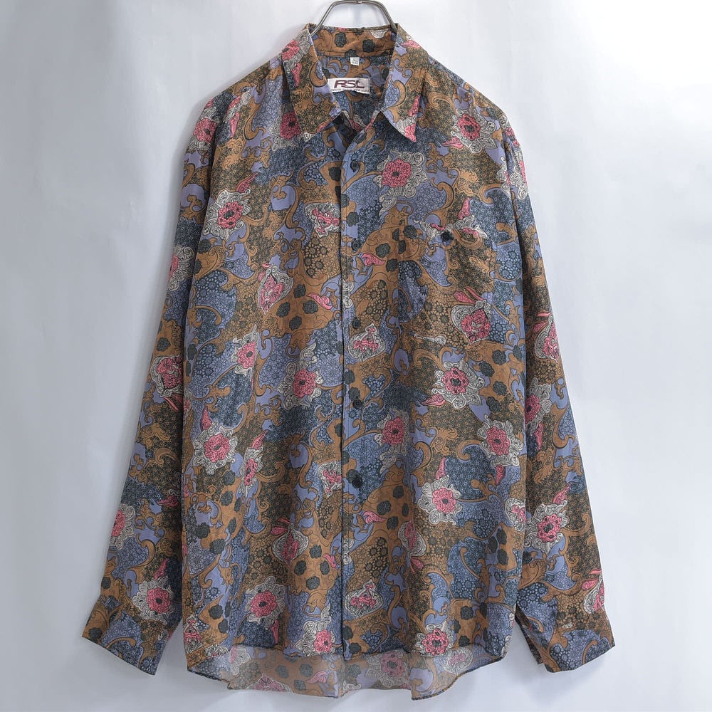 80～90s RSL バロック調パターン アートデザイン 総柄 シルクシャツ