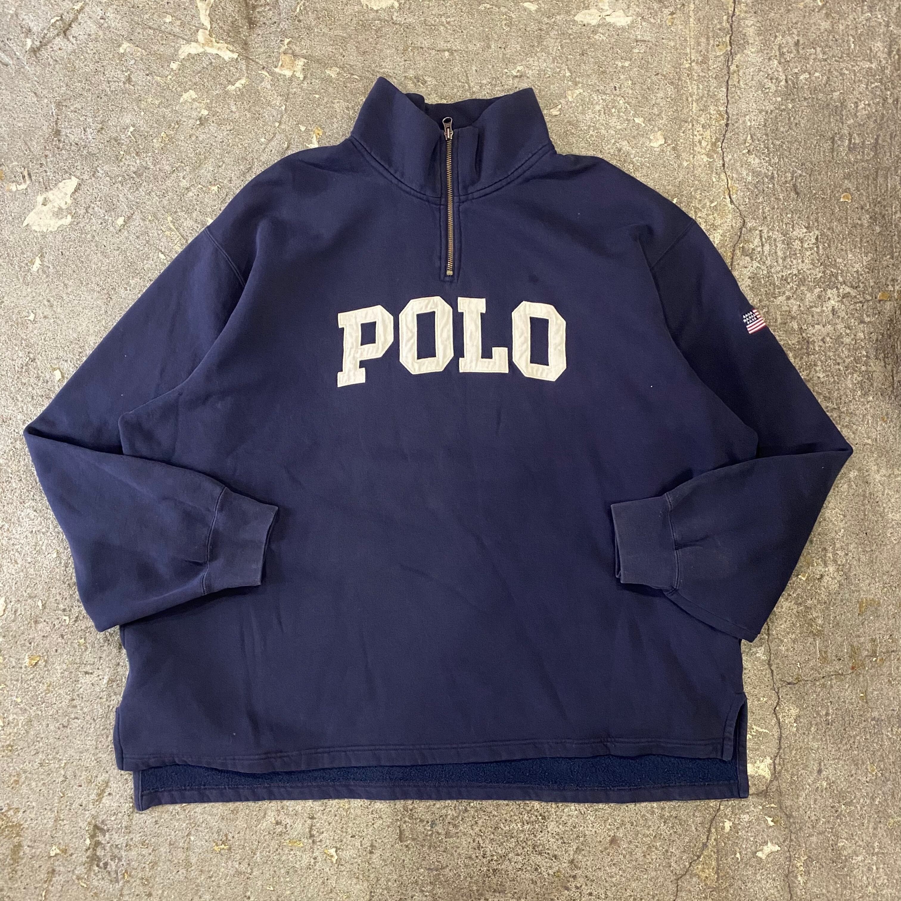 90s POLO フリース アーチロゴ ワッペン ハーフジップ プルオーバー-