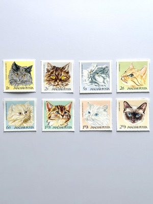 猫のヴィンテージ切手8枚セット　1968年ハンガリー製　[VT-08]