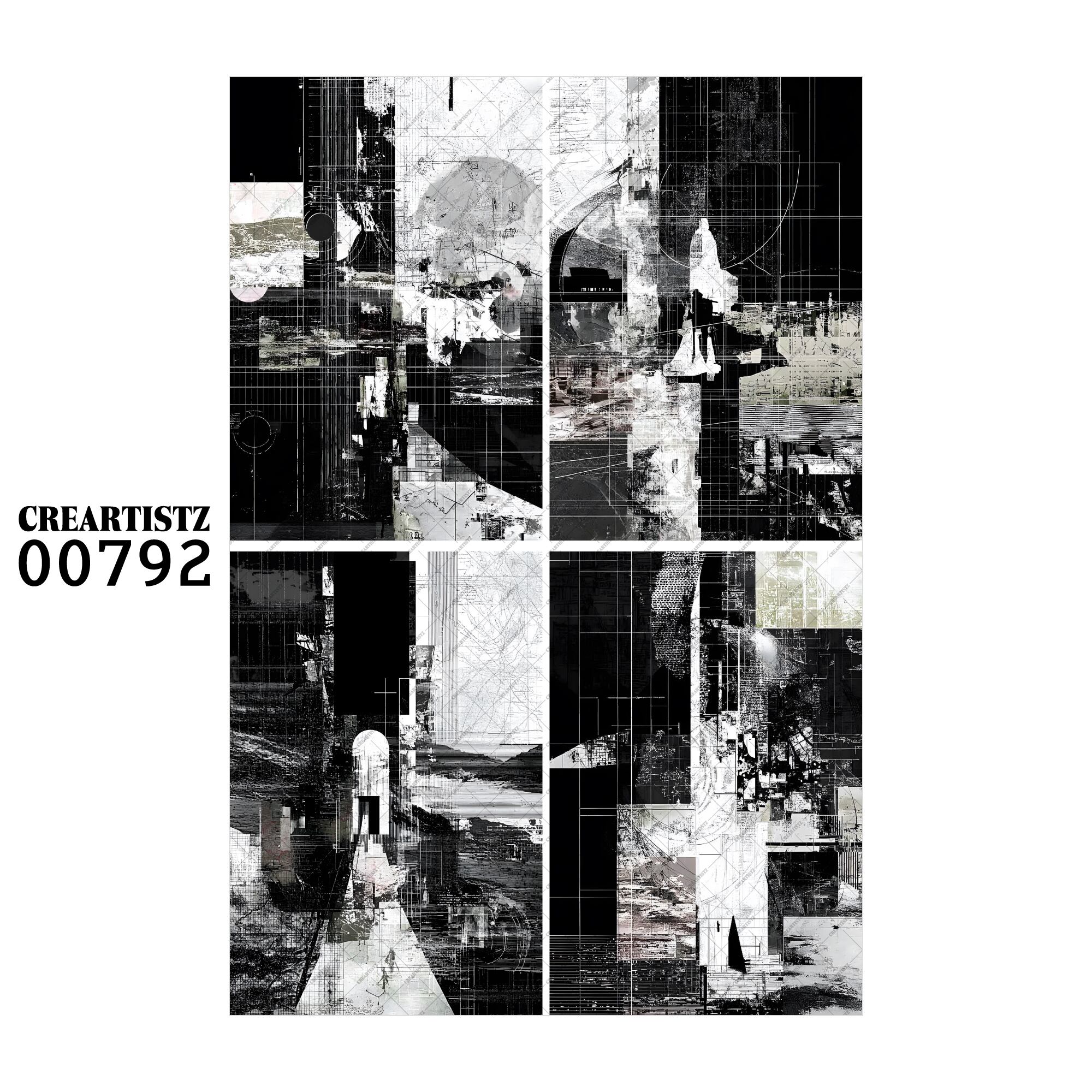 00792 背景 コラージュ素材 オリジナル 12枚セット (4種類×3枚) ペーパー/ステッカー CREARTISTZ