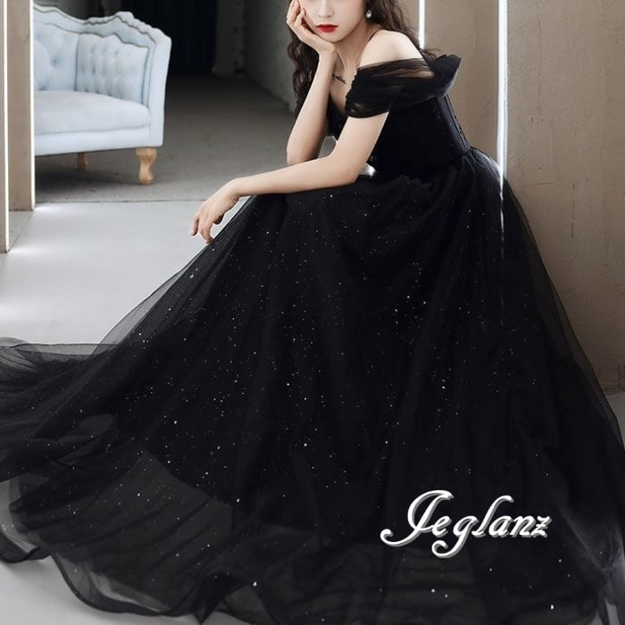 2色 イブニングドレス コードショルダー 背中 編み上げ キラキラ 光沢感(O2673)★ ζ