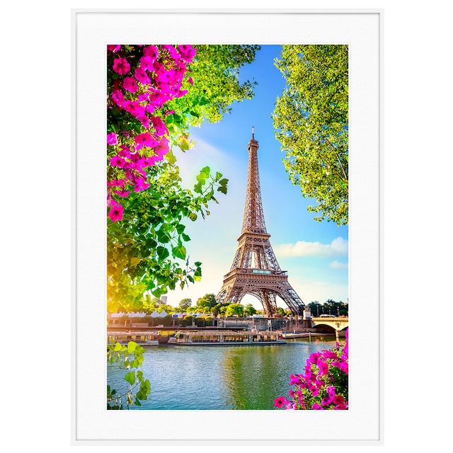 フランス写真 パリ 花とエッフェル塔 インテリアアートポスター額装 AS4859