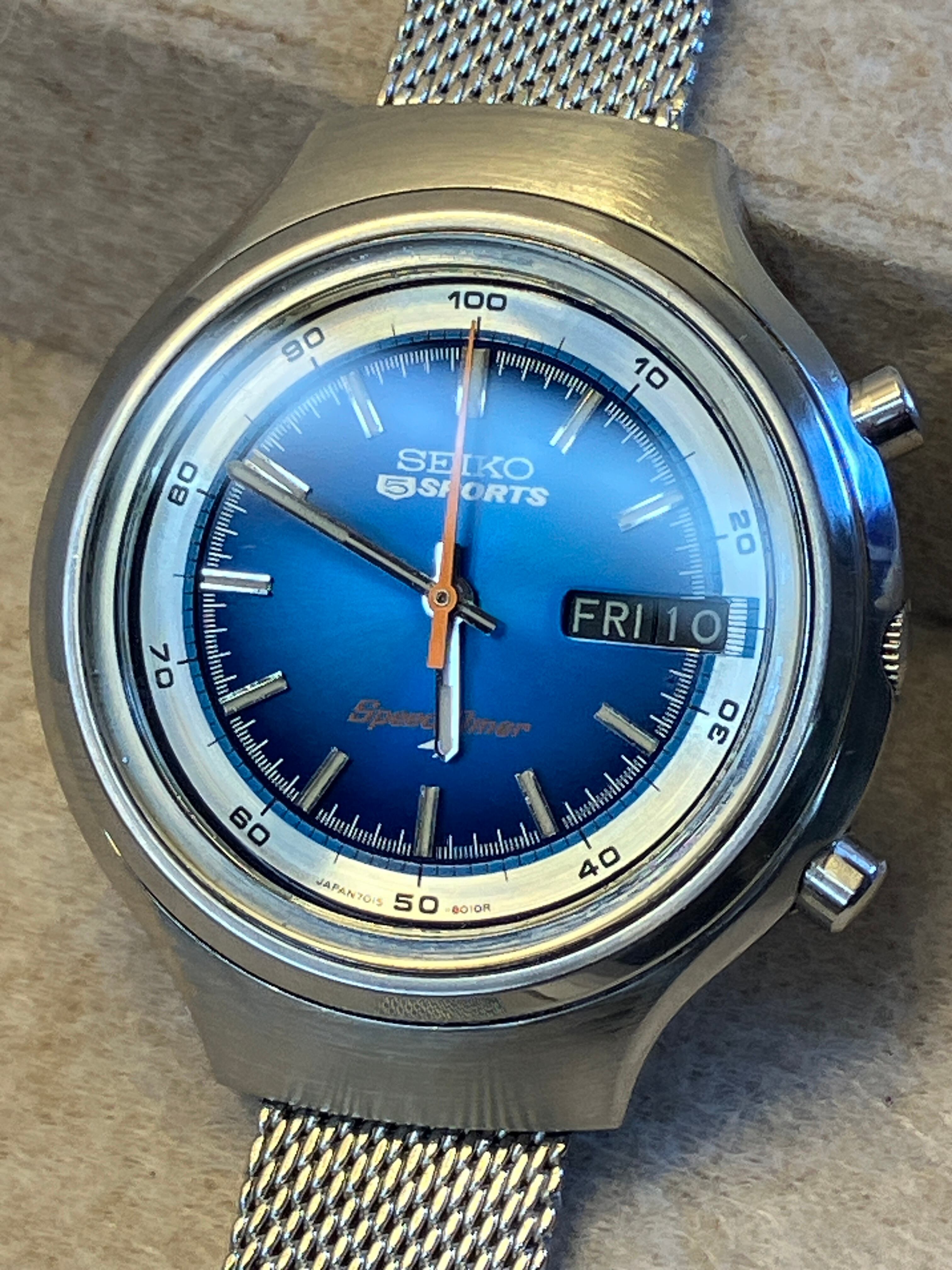1973年11月製】SEIKO 5 SPORTS TIMER 7015-8000／自動巻き 銀縁円橙針