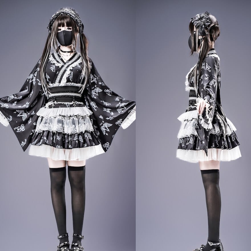 和ゴシック｜天使の羽プリント 和洋折衷セットアップ 羽織×スカート