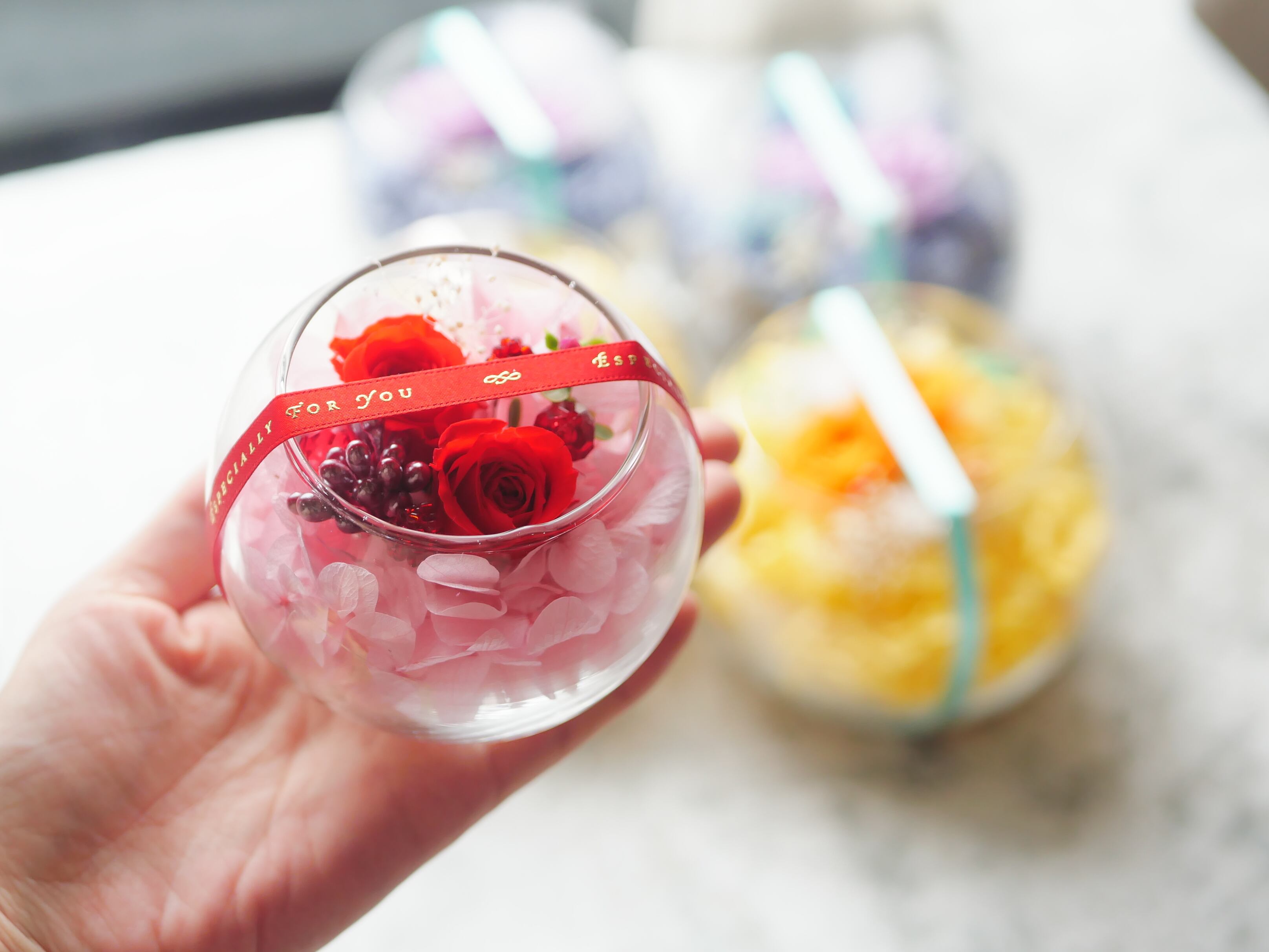 K様オーダー スノードーム・ガラスアレンジ小