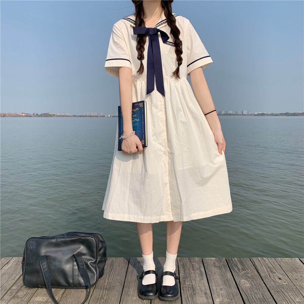 春夏 セーラー襟 ロングワンピース シャツワンピース ひざ下丈ワンピース コスプレ 双子コーデ ｒ６２３ Rumina Select Shop