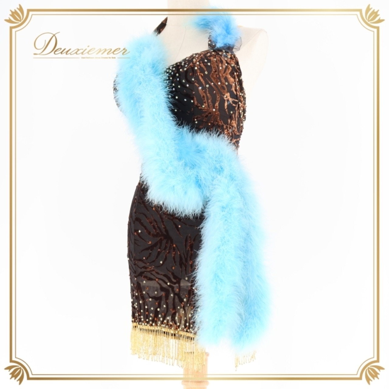 社交ダンス 衣装 ラテン ドレス ワンピース ファー ベロア 茶色 高級感 フリンジ デモ 競技 ダンス パーティ 発表会 atelier Miwa アトリエミワ ブラウン系 ブルー系 オシャレ レディース 可愛い ダンス衣装 競技用 フォーマル 大人用 ワンピースドレス ステージ衣装 大人向け 伸縮性 黒 茶 パーティ