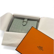 【HERMES】 エルメス ベアン コンパクト 財布 2つ折り ヴェールデュー 緑 アリゲーター クロコ レザー 本革 シルバー金具