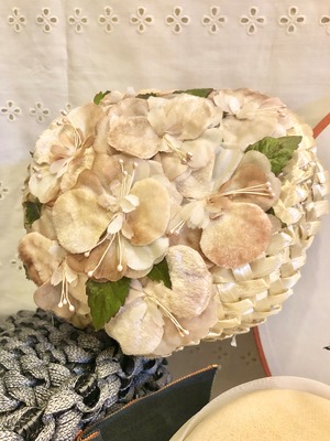 Vintage Beige Straw Headdress with Flower