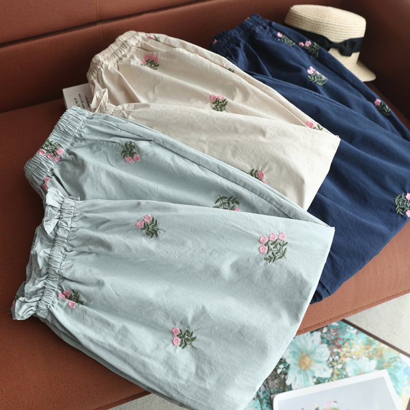 お花刺繍裾シャーリングフリルバルーンパンツ W1898