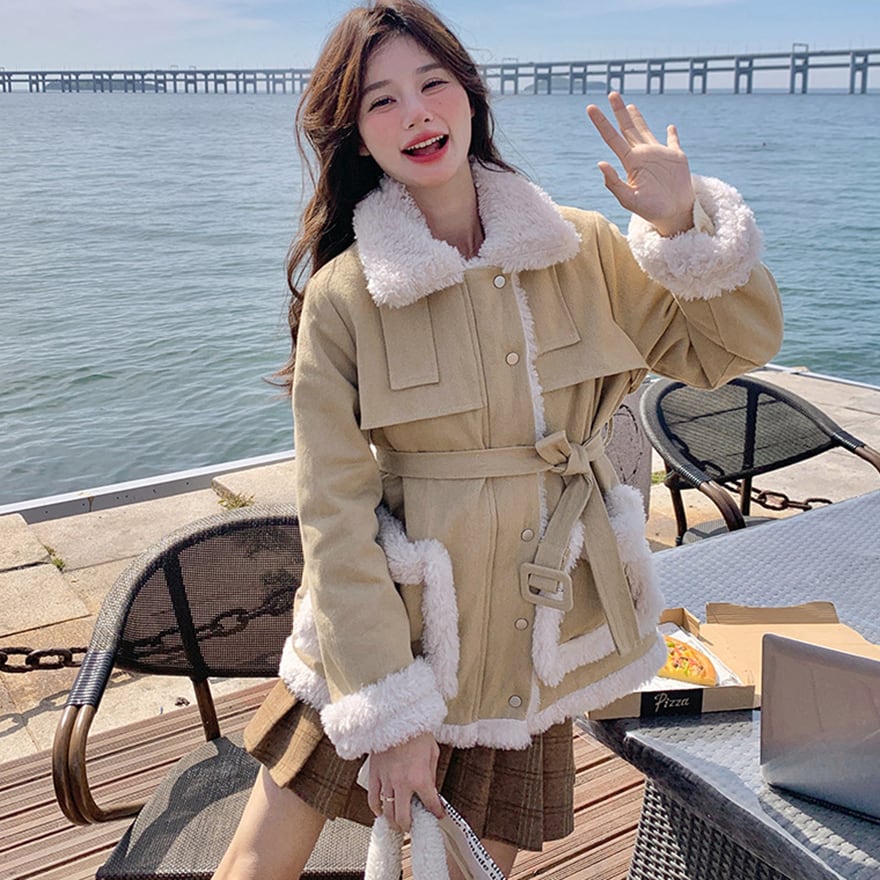 セミロリ ジャケット ボア付き ショート丈 コート アーミーグリーン カーキ