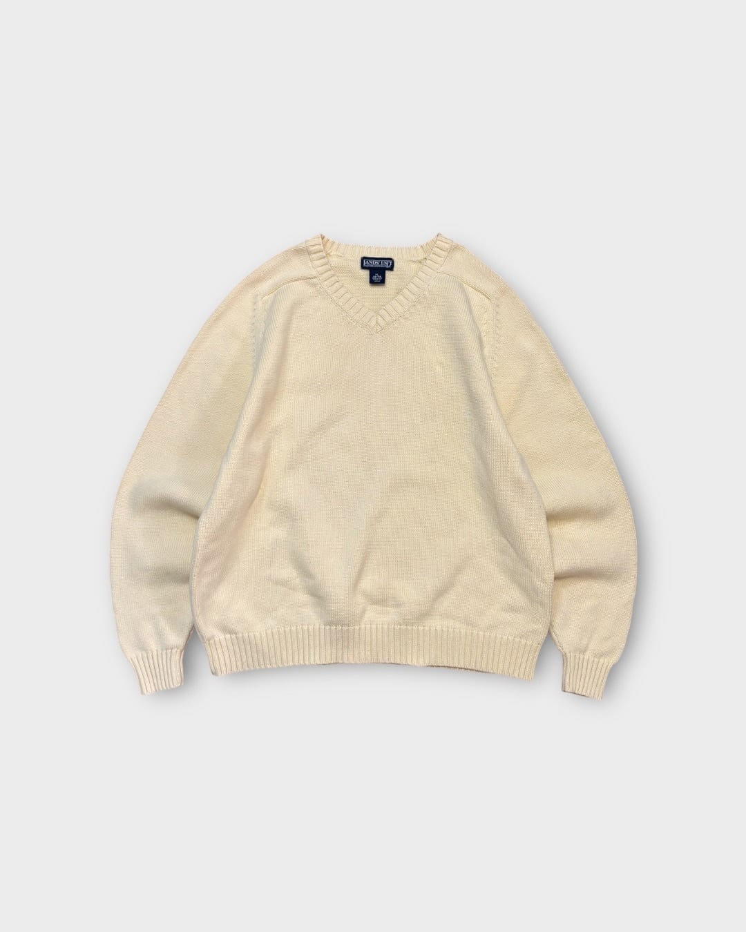 【Used】“LANDS’ END” Cotton V-Neck Knit MADE IN JAPAN