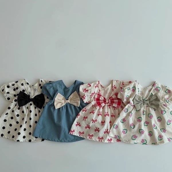 【BABY&KID】韓国風 蝶結び半袖ワンピース