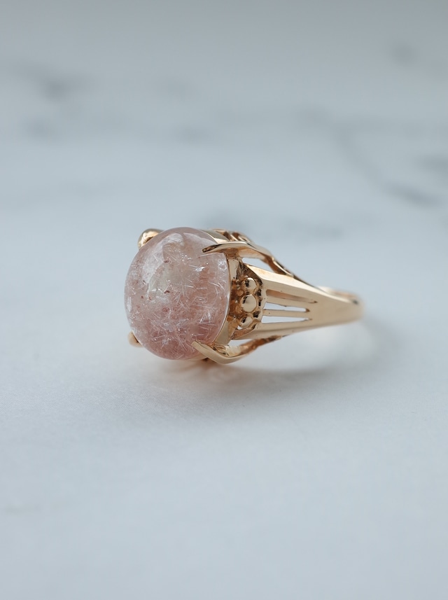 Pink Dumorutierite in Quartz - Neo Vintage Ring -