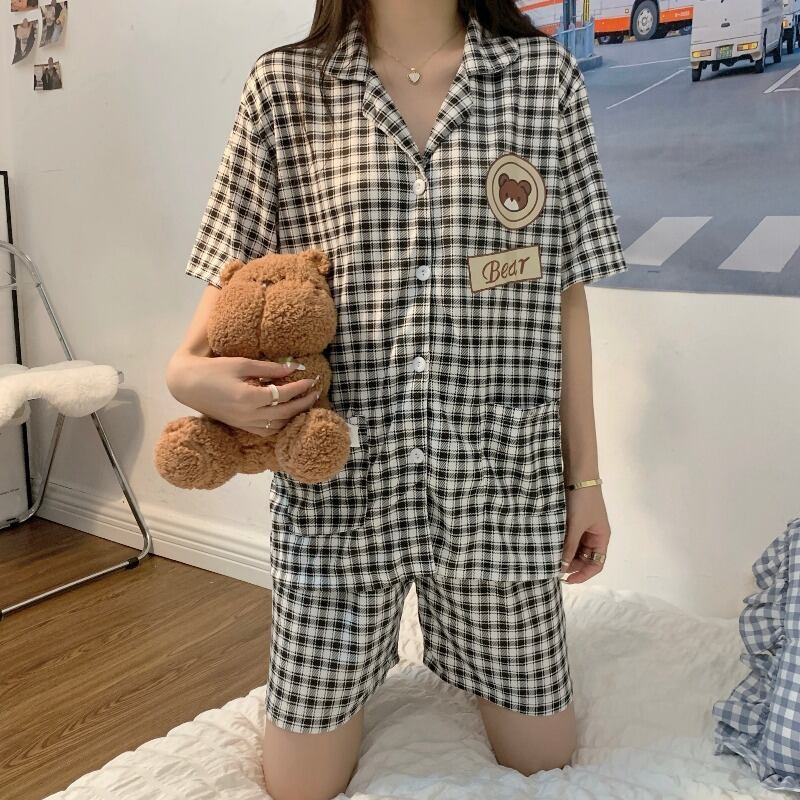 サマー格子柄ルーズ 大人ガーリー スウィート キュート カジュアル 夏物 YY-ファッション19728552558