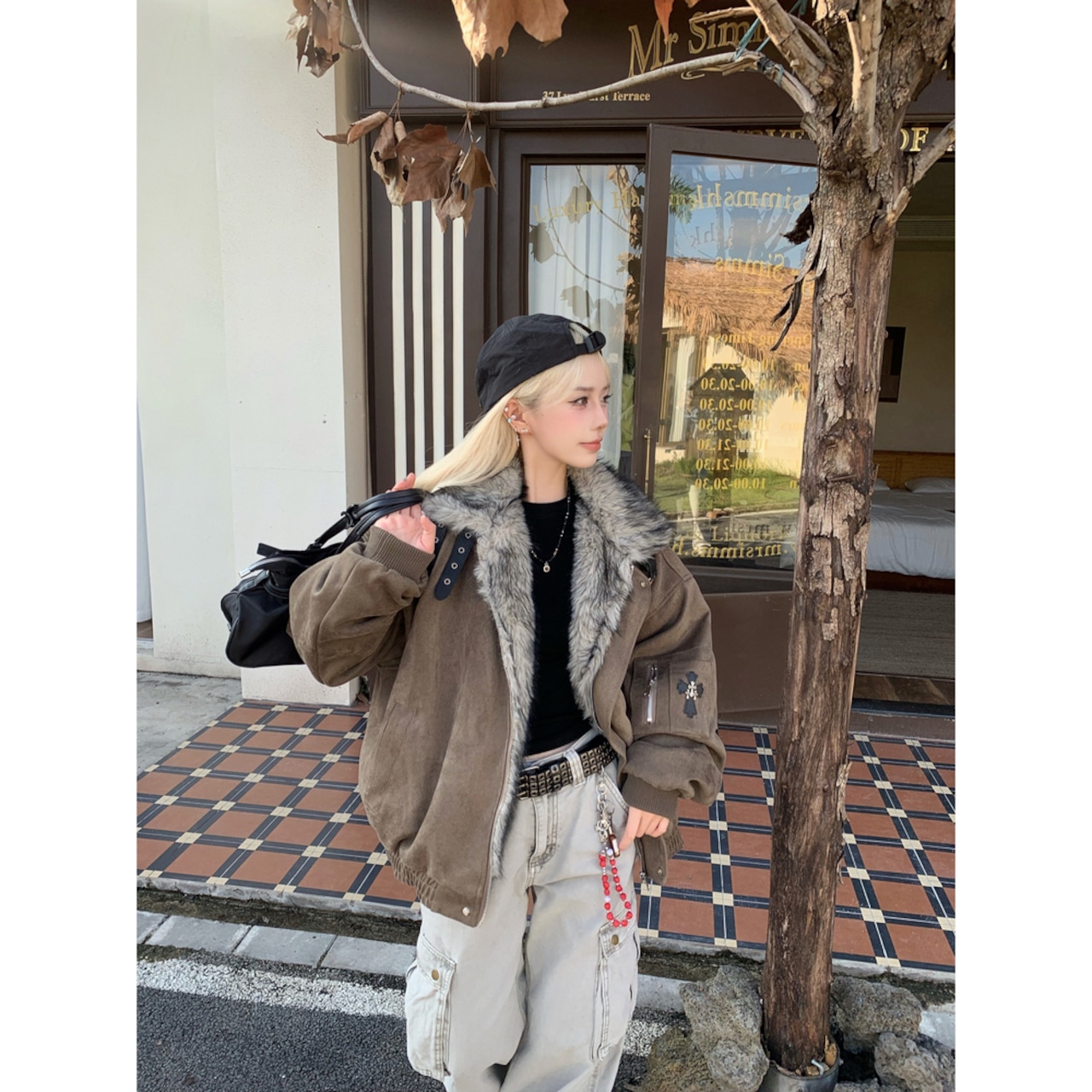 【暖かさUP】メタルクロス ファー中綿ジャケット T1986