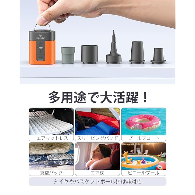 ETENWOLF AIR 3 携帯式エアーポンプ 強力な360L/分電動空気入れ
