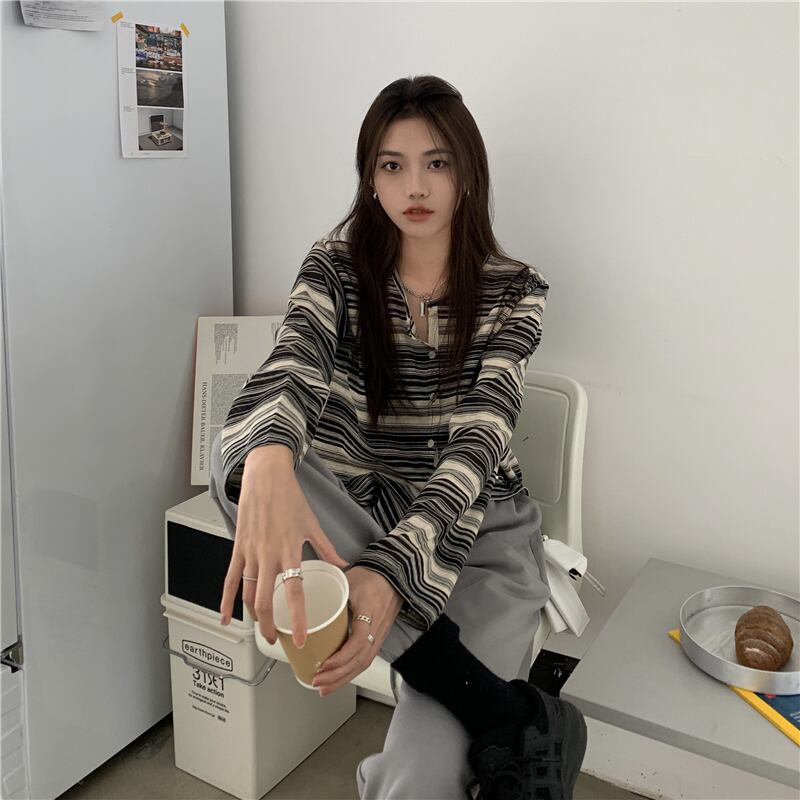 ルーズストライプTシャツ シャツ ショートスプリングサマートップス ロング 春物 夏物 モンロー93335510974