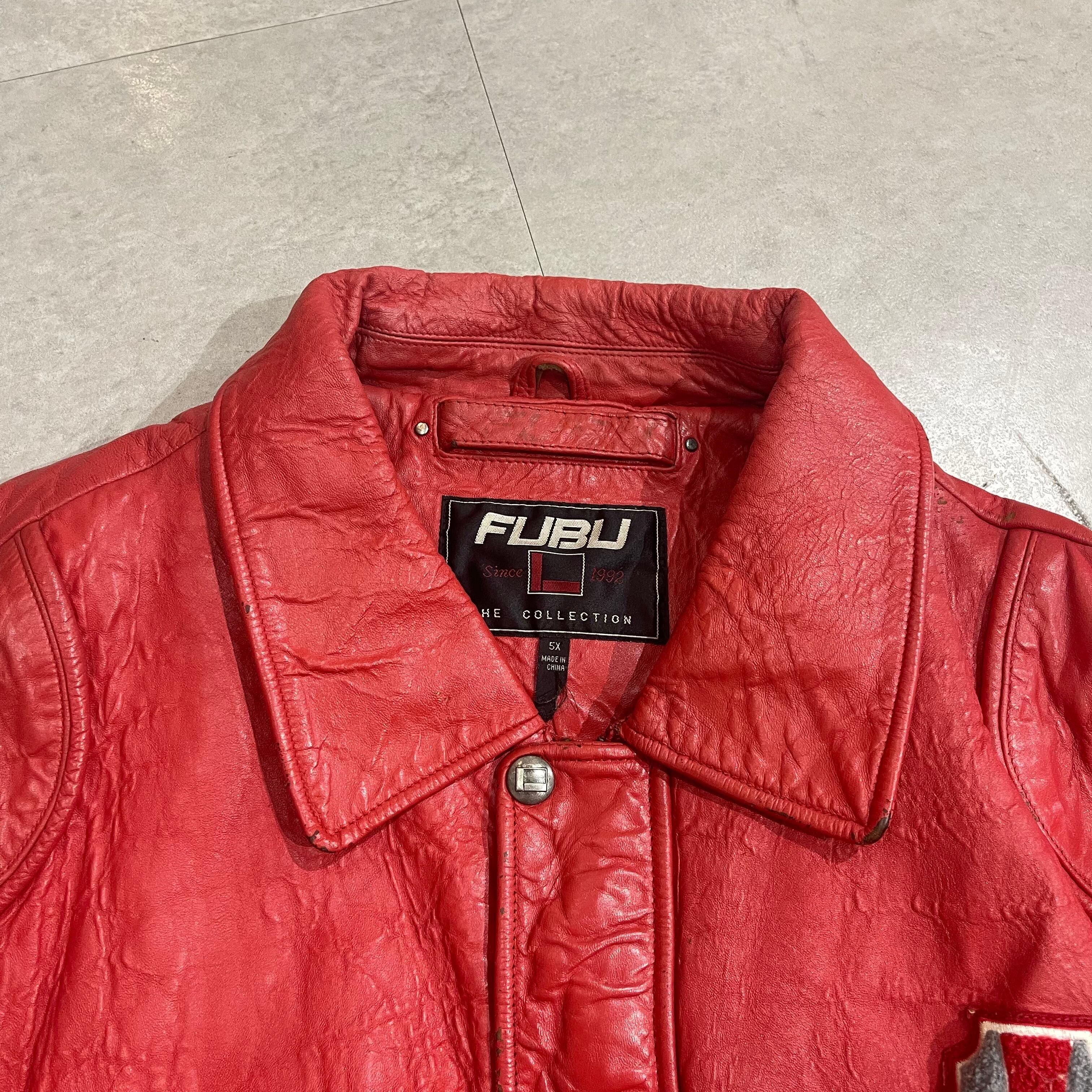 90s FUBU ワインレッド　大きめ　ビンテージ　レザー Lサイズ　レア