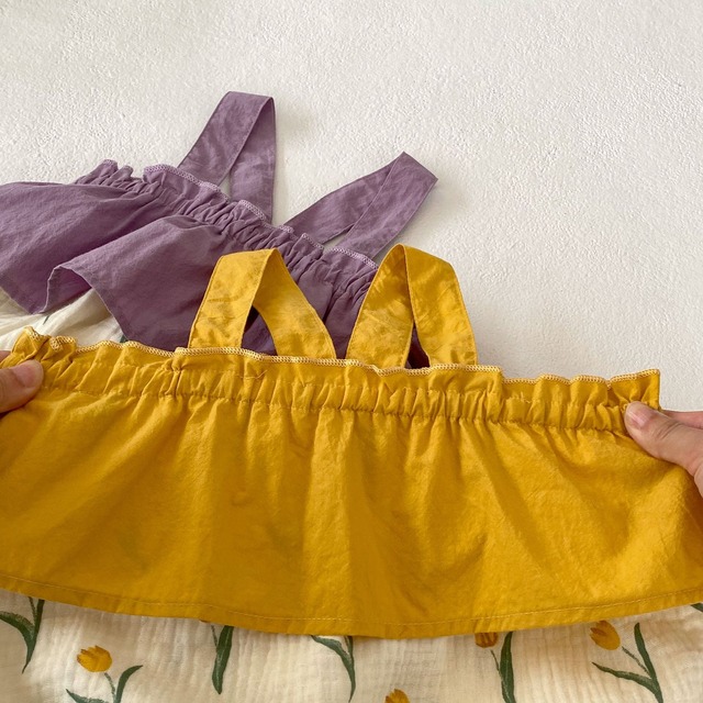 【BABY】チューリップ柄フリルノースリーブロンパース - 9