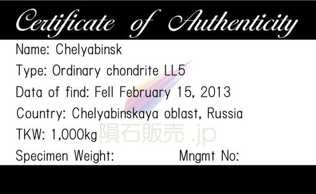 チェリャビンスク 隕石 1.8g 普通コンドライト LL5 石質隕石 標本 Chelyabinsk M2608