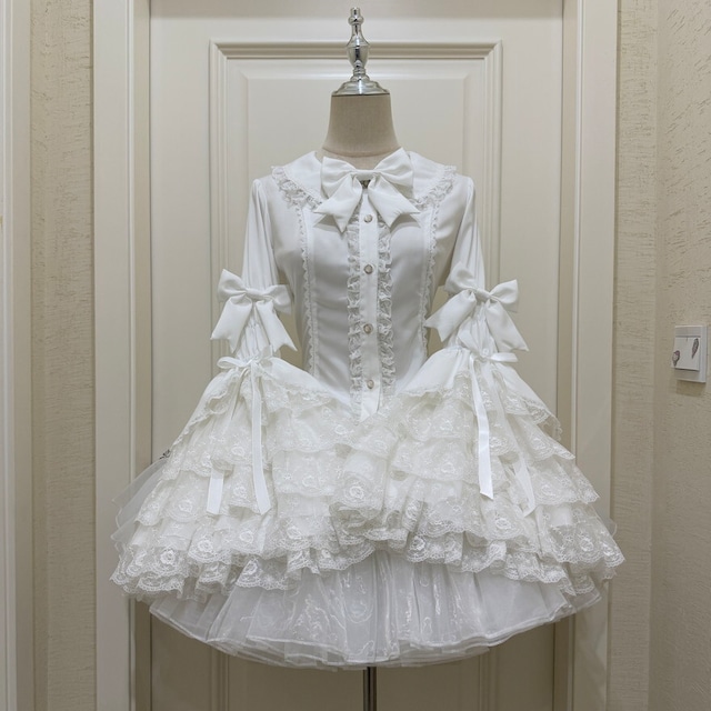 姫袖ブラウス ロリータ クラシカル甘ロリ対応 フリル×リボン長袖トップス