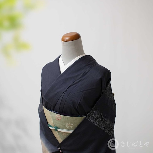 結城紬　青墨の付け下げ　単衣