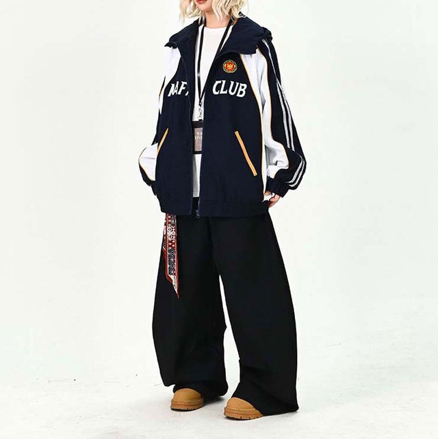 カラーブロックジップアップフーディブルゾン 2col   R01474