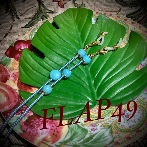 シンプル　ターコイズ　メガネチェーン　2way