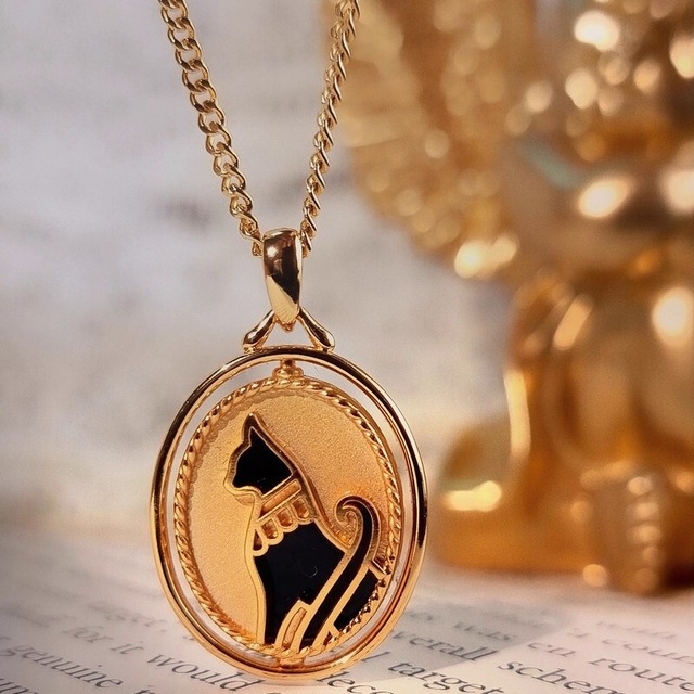 【合計5999円以上ご購入で注文可能】Egyptian cat black cute carved stylish clavicle necklace【m1096】古代エジプト　バステド神　猫ネックレス