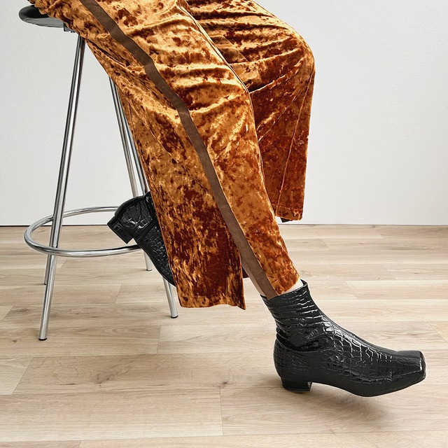 【OT3736】ワイドスクエアトゥ ストレッチフラットブーツ：ブラックCR Mサイズ【一部難あり】