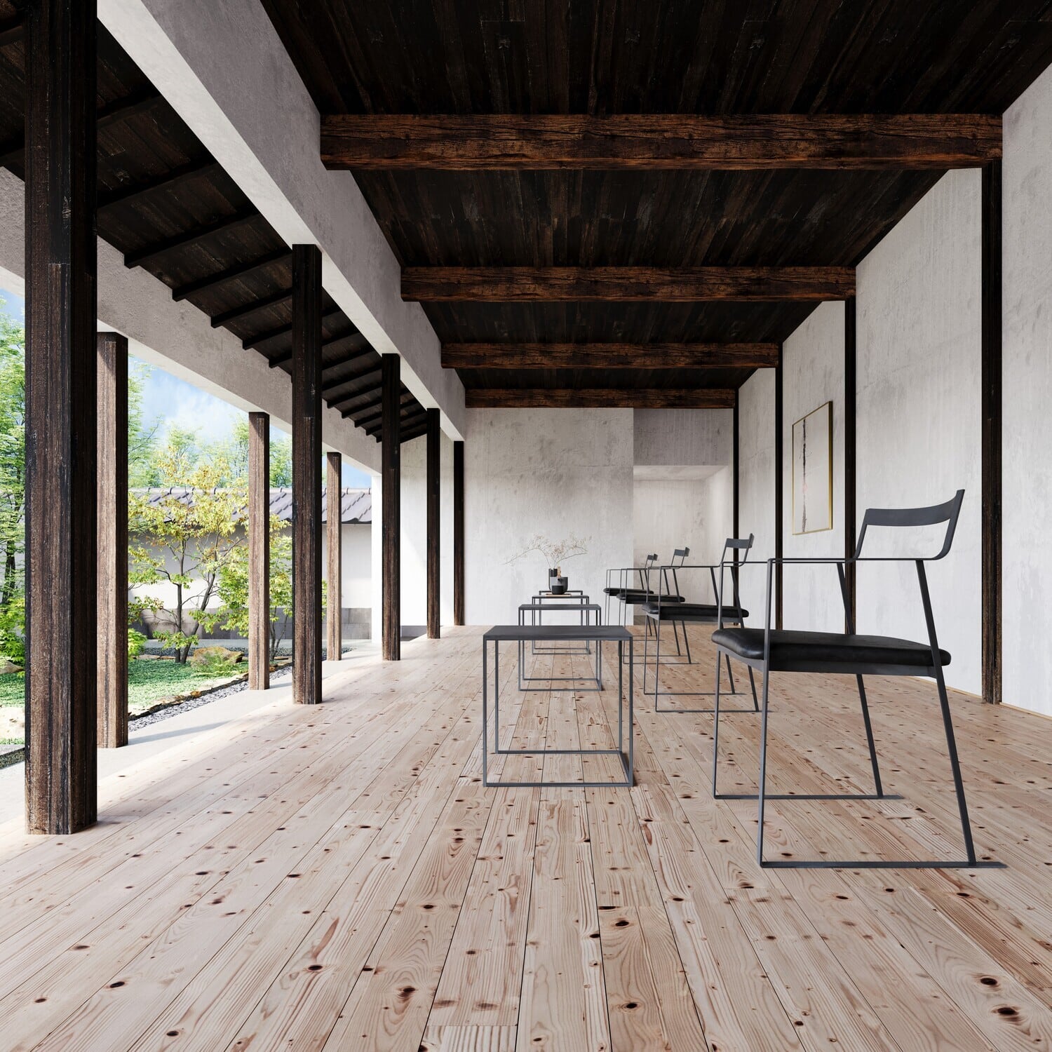 空間に「余白」を生む一筆書きチェア。OBIアームチェア【FKU2510 FB-B】 ダイニングチェア アームチェア 鉄家具 国産家具