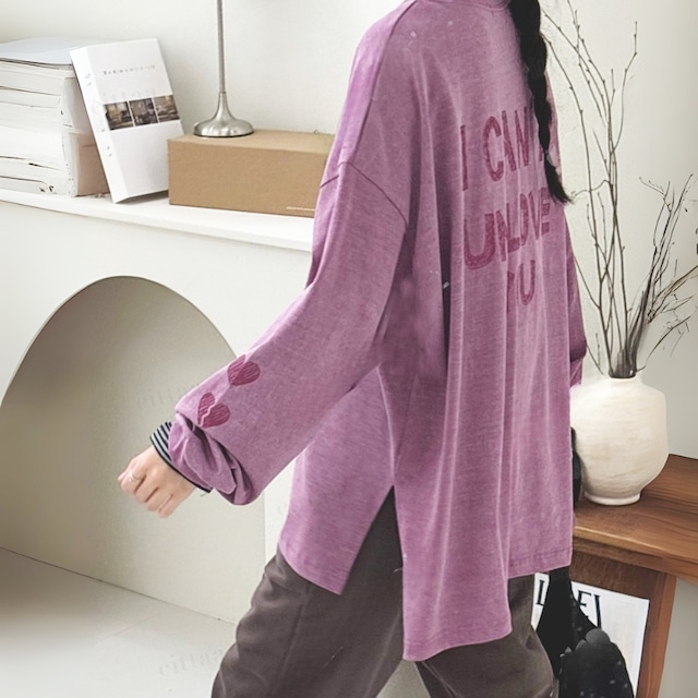 Y-4721 2025秋新作♡UNLOVEハートプリント長袖Tシャツ パープル 0905 Y-4721 2025秋新作♡UNLOVEハートプリント長袖Tシャツ パープル 0905