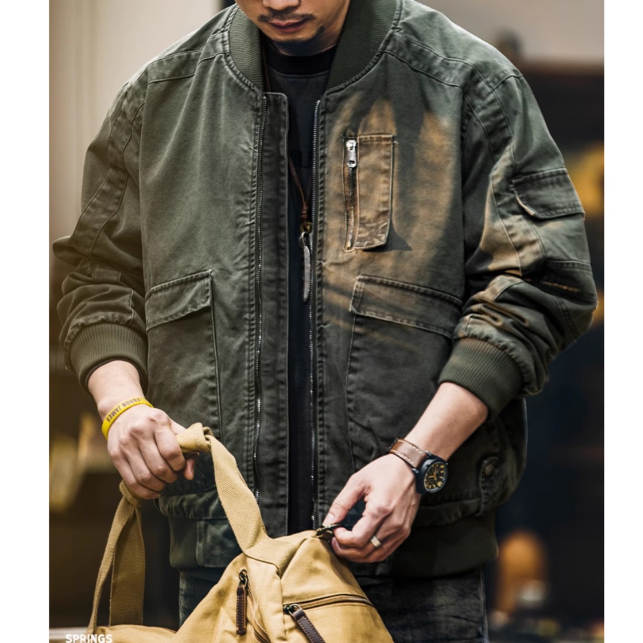 Bomber Jacket Stand Collar Full Zip Up ◇H0231