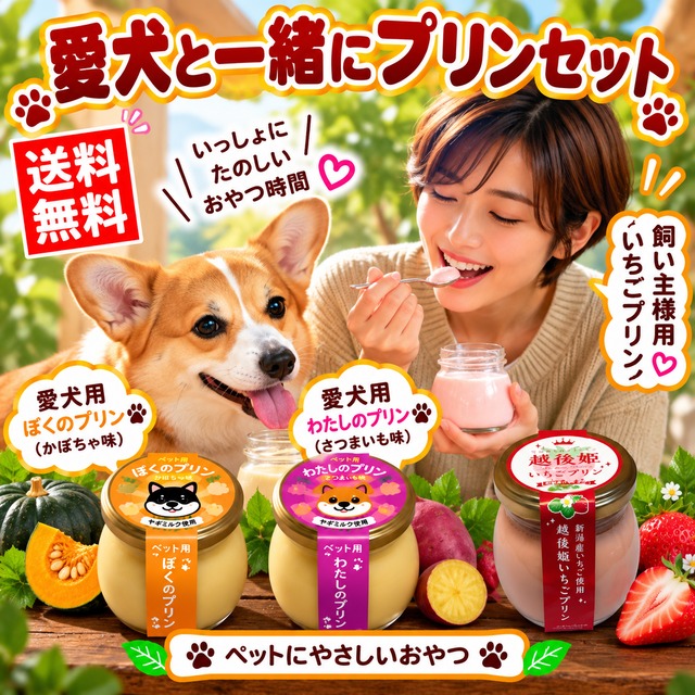 愛犬と一緒にプリンセット｜愛犬＆飼い主様用 常温保存プリン6個（飼い主様用 いちごつプリン）