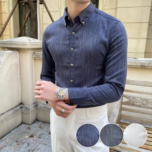 カジュアルなダークパターンとファッション性を兼ね備えた長袖シャツ　SH003