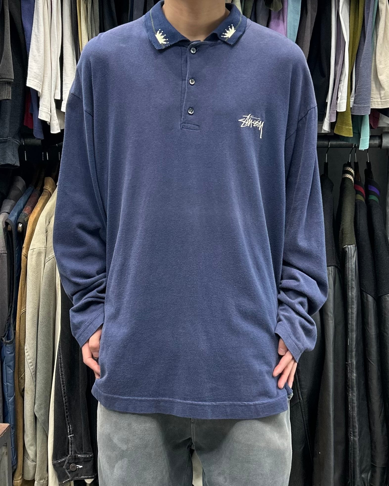 80's~90's old stussy Long Sleeve Polo Shirts “黒タグ”【高円寺本店