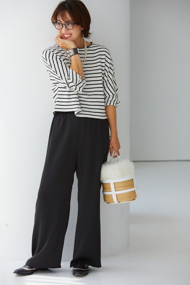 EVERYDAY PANTS wide satin ブラックオニキス
