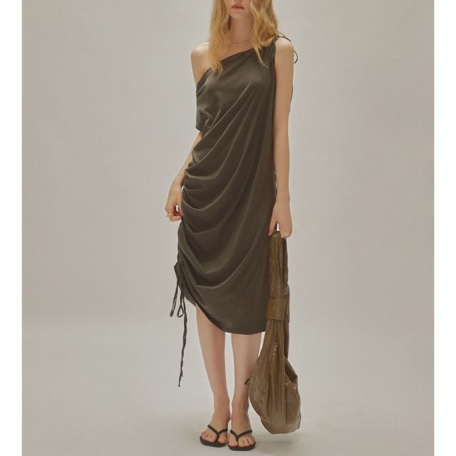 Side drawstring asymmetry one piece   G1170