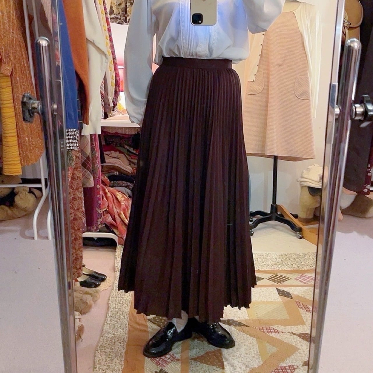 brown accordion pleats skirt