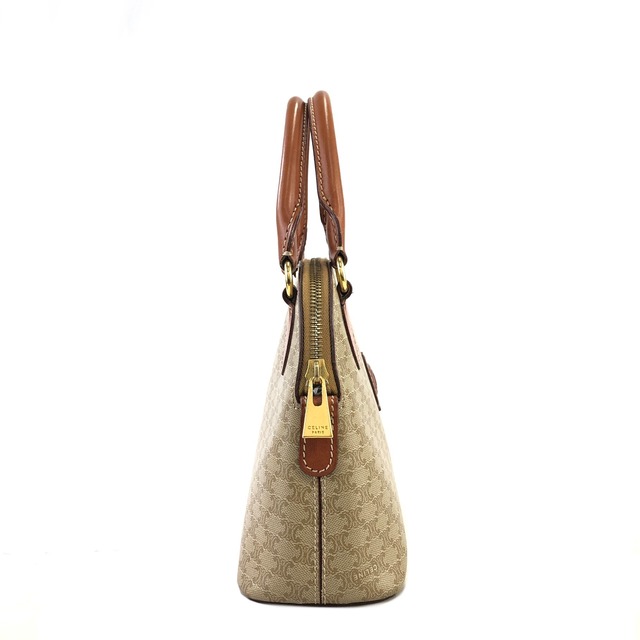 CELINE セリーヌ マカダム ブラゾン型押し レザー ミニボリード 2WAY ショルダーバッグ ベージュ vintage ヴィンテージ オールド d7kytj