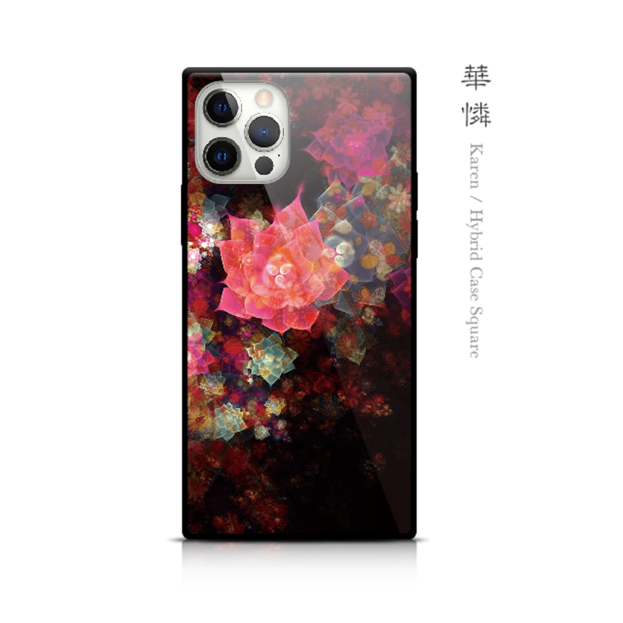 華憐 - 和風 四角型 強化ガラスiPhoneケース