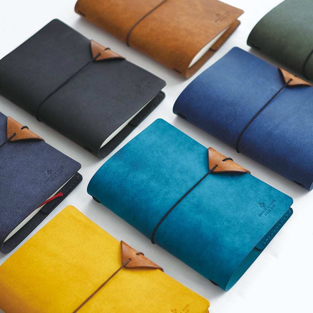 ノートカバー A6サイズ用【ブラウン×イエロー】ペンが挟める（受注生産