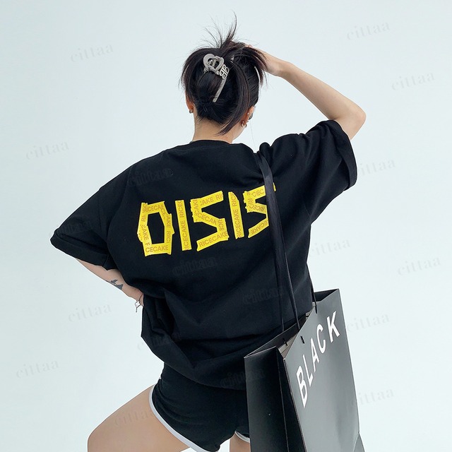 ★予約★D-1181　2026夏新作♡OISISロゴテーププリント半袖Tシャツ　ブラック
