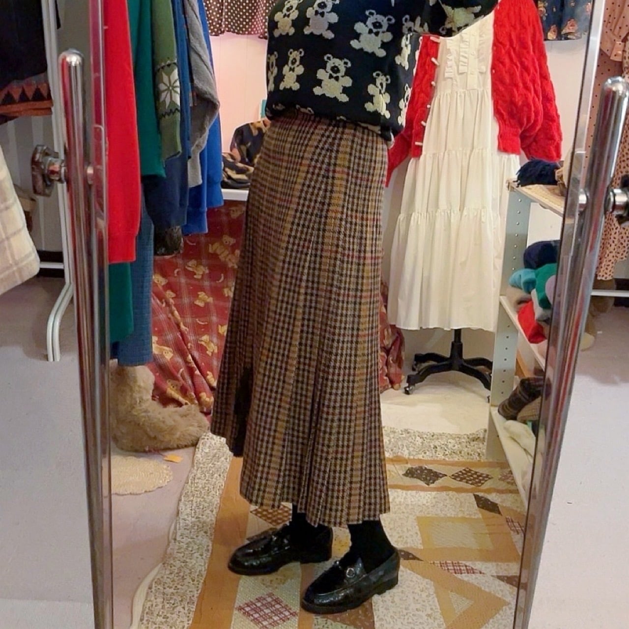 wonderful world / brown check wrap skirt