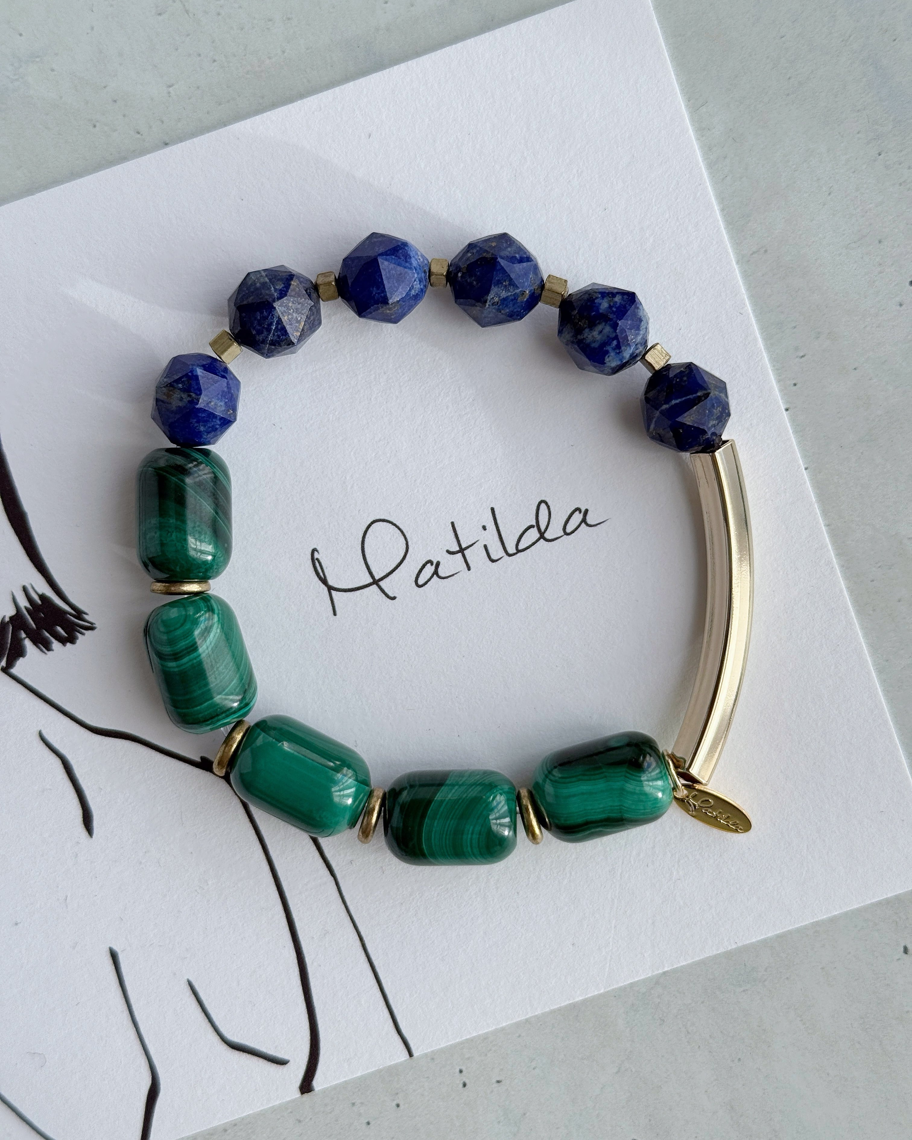 【再販】Tube & stone bracelet(マラカイト×ラピスラズリ)